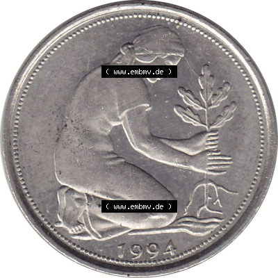 1950-2001, 50 Pfennig BRD Deutschland 1994 Mzz. Hamburg J Sammlung