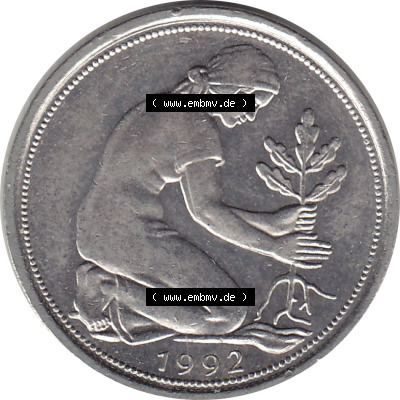 1950-2001, 50 Pfennig BRD Deutschland 1992 München mit Mzz. D Sammlung