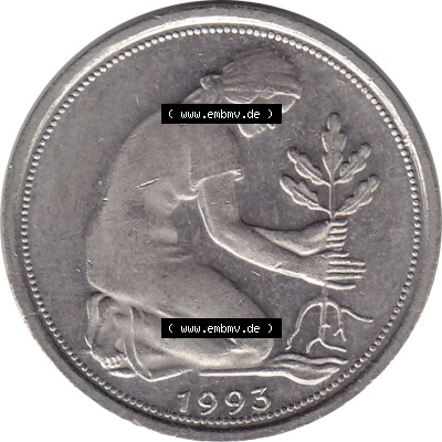 1950-2001, 50 Pfennig BRD Deutschland 1993 Stuttgart Mzz. F Sammlung