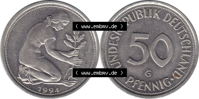 1950-2001, 50 Pfennig BRD Deutschland 1994 G Sammlung