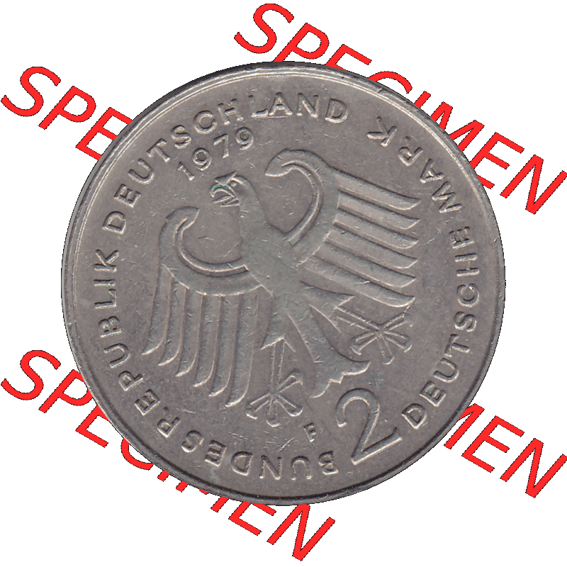 BRD Münzen 2 DM, Gedenkmünze in PNG 1969-1987, 2 DM, Deutsche Mark Konrad Adenauer 1979 Münzzeichen Mzz Stuttgart F-1. Vorderseite mit Deutschen Adler von 2 DM Gedenkmünze... Sammlung