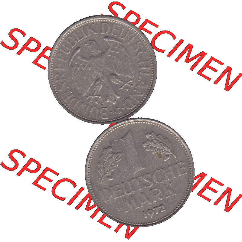 BRD Münzen 1 DM, Umlaufmünze 1950-2001, 1 / Eine DM - Eine Deutsche Mark, 1972 G-1. transparente PNG-Grafik der Münzen-Rückseite und Münzen-Vorderseite... Sammlung