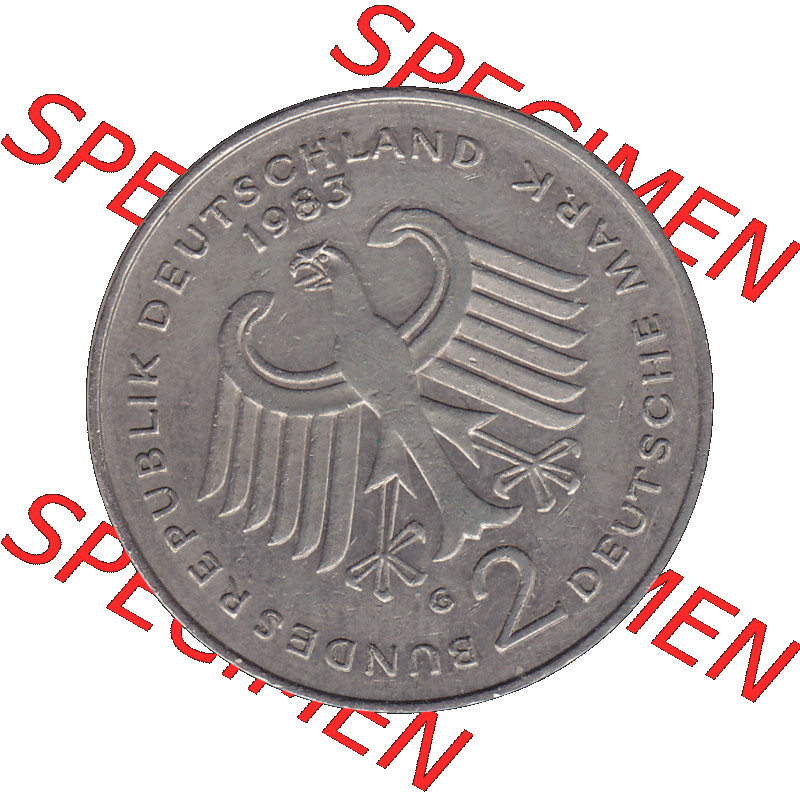 BRD Münzen 2 DM, Gedenkmünze 1969-1987, 2 DM, Deutsche Mark Konrad Adenauer 1983 G-1. Vorderseite mit Deutschen Adler von 2 DM Gedenkmünze Konrad Adenauer einer... Sammlung