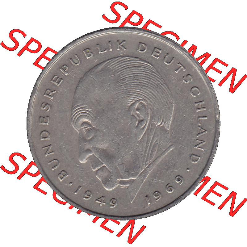 BRD Münzen 2 DM, Gedenkmünze in PNG 1969-1987, 2 DM, Deutsche Mark Konrad Adenauer 1979 Münzzeichen Mzz Stuttgart F-1. Rückseite mit Wert-Zahl von 2 Deutsche... Sammlung