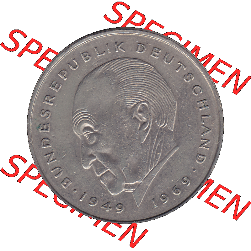 BRD Münzen 2 DM, Gedenkmünze 1969-1987, 2 DM, Deutsche Mark Konrad Adenauer 1983 G-1. Rückseite mit Wert-Zahl von 2 Deutsche Mark der 2 DM Gedenkmünze Konrad... Sammlung