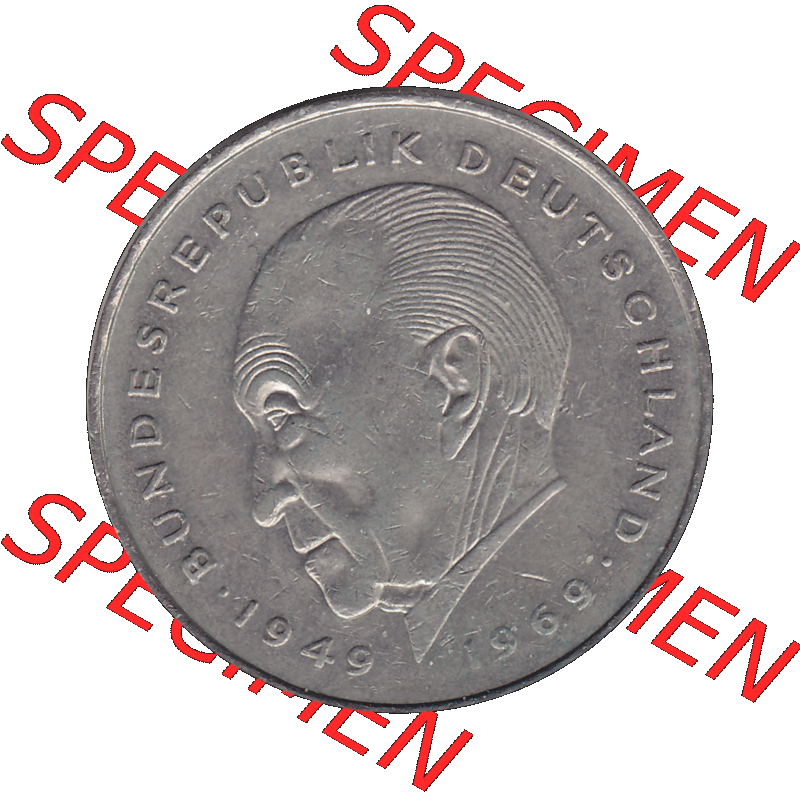 BRD Münzen 2 DM, Gedenkmünze in PNG 1969-1987, 2 DM, Deutsche Mark Konrad Adenauer 1987 Münzzeichen Mzz Stuttgart F-1. Rückseite mit Wert-Zahl von 2 Deutsche... Sammlung