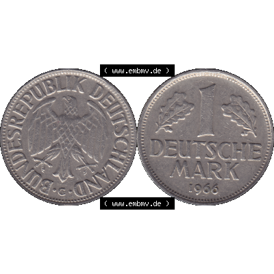 BRD Münzen 1 DM, Umlaufmünze 1950-2001, 1 / Eine DM - Eine Deutsche Mark, 1966 G-1. Münzen-Rückseite und Münzen-Vorderseite als transparente PNG-Grafik... Sammlung
