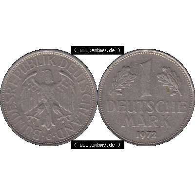 BRD Münzen 1 DM, Umlaufmünze 1950-2001, 1 / Eine DM - Eine Deutsche Mark, 1972 G-1. Münzen-Rückseite und Münzen-Vorderseite als transparente PNG-Grafik... Sammlung