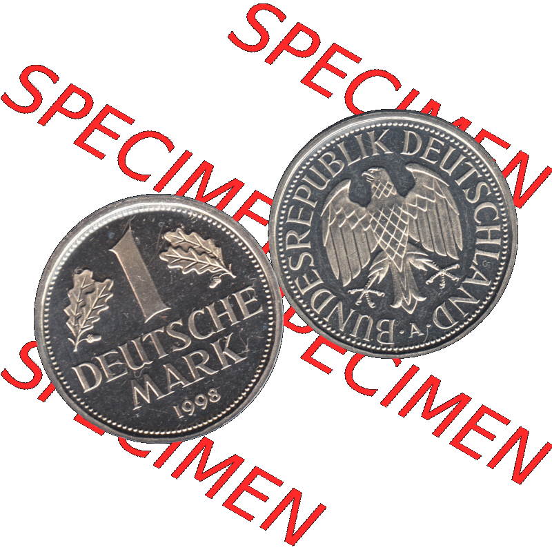 Münze der BRD-Deutschland 1998, Mzz. A für Berlin, Eine 1 DM Deutsche Mark Transparent RS+VS horizontal Farbe. Farbige und Transparentes PNG-Bild der Deutschen... Sammlung