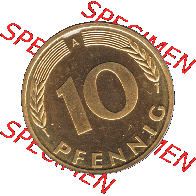Münze der BRD-Deutschland 1998, Mzz. A für Berlin, 10 Pfennig Transparent Rückseite. Farbige und Transparentes PNG-Bild der Deutschen Mark - Pfennig-Münze... Sammlung