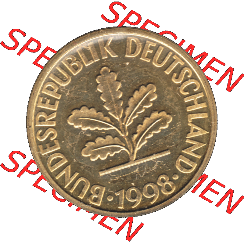 Münze der BRD-Deutschland 1998, Mzz. A für Berlin, 10 Pfennig Transparent Vorderseite. Farbige und Transparentes PNG-Bild der Deutschen Mark - Pfennig-Münze vom... Sammlung