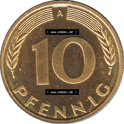 Münze der BRD-Deutschland 1998, Mzz. A für Berlin, 10 Pfennig Transparent Rückseite. Farbige und Transparentes PNG-Bild der Deutschen Mark - Pfennig-Münze... Sammlung
