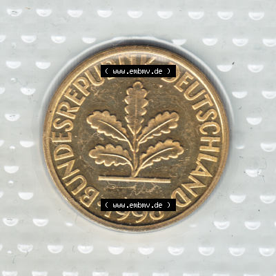 Münze der BRD-Deutschland 1998, Mzz. A für Berlin, 10 Pfennig Vorderseite.Farbiges PNG-Bild der Deutschen Pfennig Münze vom Jahrgang 1998, aus Noppenfolie... Sammlung