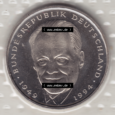 Münze der BRD-Deutschland 1999 Mzz. A für Berlin, Zwei 2 Deutsche Mark Willy Brandt aus KMS Rückseite. Mark-Münze aus dem Jahrgang 1999 Deutschland der BRD-Bundesrepublik... Sammlung