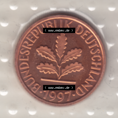 BRD-Deutschland 1997, 1 Deutscher Pfennig Vorderseite, Münzzeichen A für Münzstätte in Berlin Sammlung