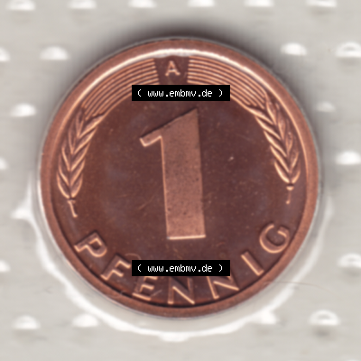 BRD-Deutschland 1997, 1 Deutscher Pfennig Rückseite, Münzzeichen A für Münzstätte in Berlin Sammlung