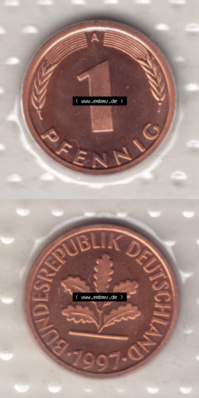 BRD-Deutschland 1997, 1 Deutscher Pfennig, RS+VS vertikal Farbe, Münzzeichen A für Münzstätte in Berlin Sammlung