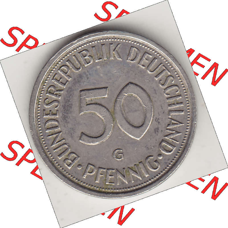 BRD Münze Deutschland Original Bild in PNG 1950-2001, Fünfzig 50 Pfennig 1993 G Original Rückseite Farbe (1) - Das farbiges Digital Bild / Foto der 50 Pfennig Münze... Sammlung