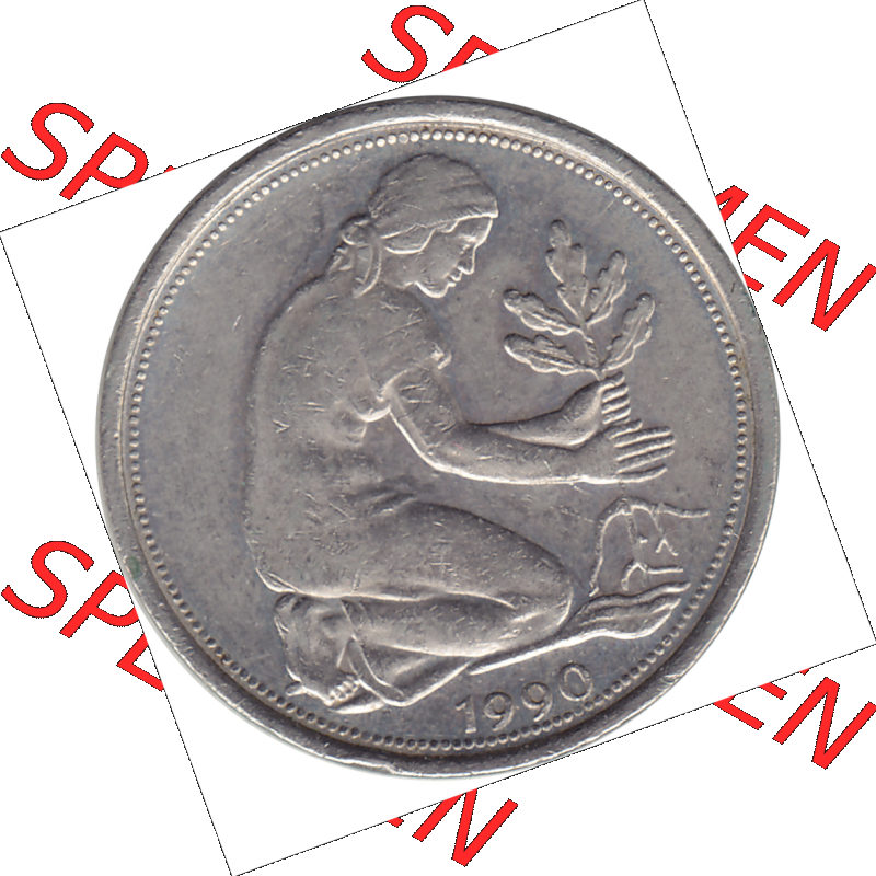 BRD Münze Deutschland Original Bild in PNG 1990-2001, Fünfzig 50 Pfennig 1990 A VS ausgeschnitten Farbe (1) - Das farbiges Digital Bild / Foto der 50 Pfennig Münze der... Sammlung