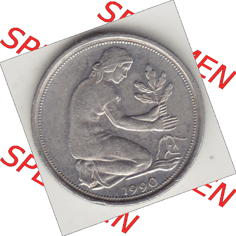 BRD Münze Deutschland Original Bild in PNG 1990-2001, Fünfzig 50 Pfennig 1990 A Original Vorderseite Farbe (1) - Das farbiges Digital Bild / Foto der 50 Pfennig Münze... Sammlung