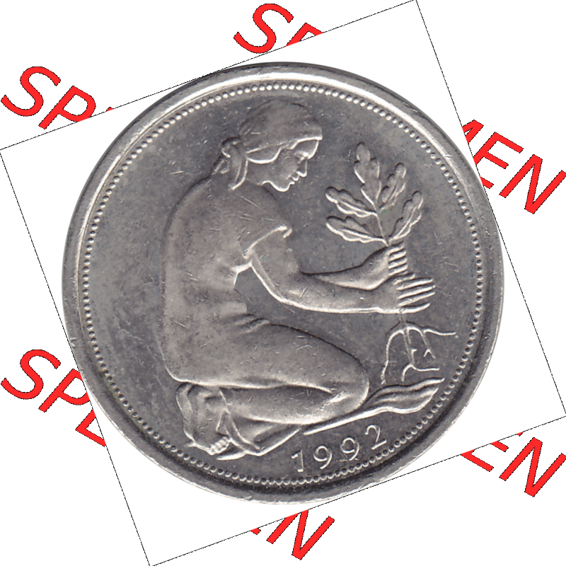 BRD Münze Deutschland Original Bild in PNG 1950-2001, Fünfzig 50 Pfennig 1992 J VS ausgeschnitten Farbe (1) - Das farbiges Digital Bild / Foto der 50 Pfennig Münze der... Sammlung