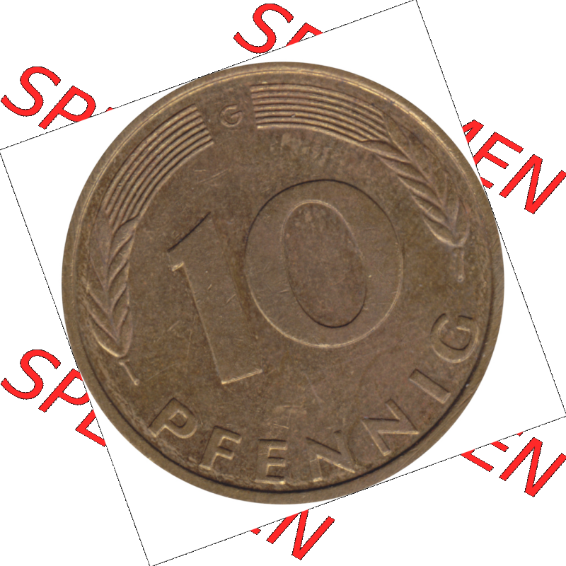 BRD Münze Deutschland Original Bild in PNG 1950-2001, Zehn 10 Pfennig 1994 G-12 RS ausgeschnitten Farbe (1) Sammlung