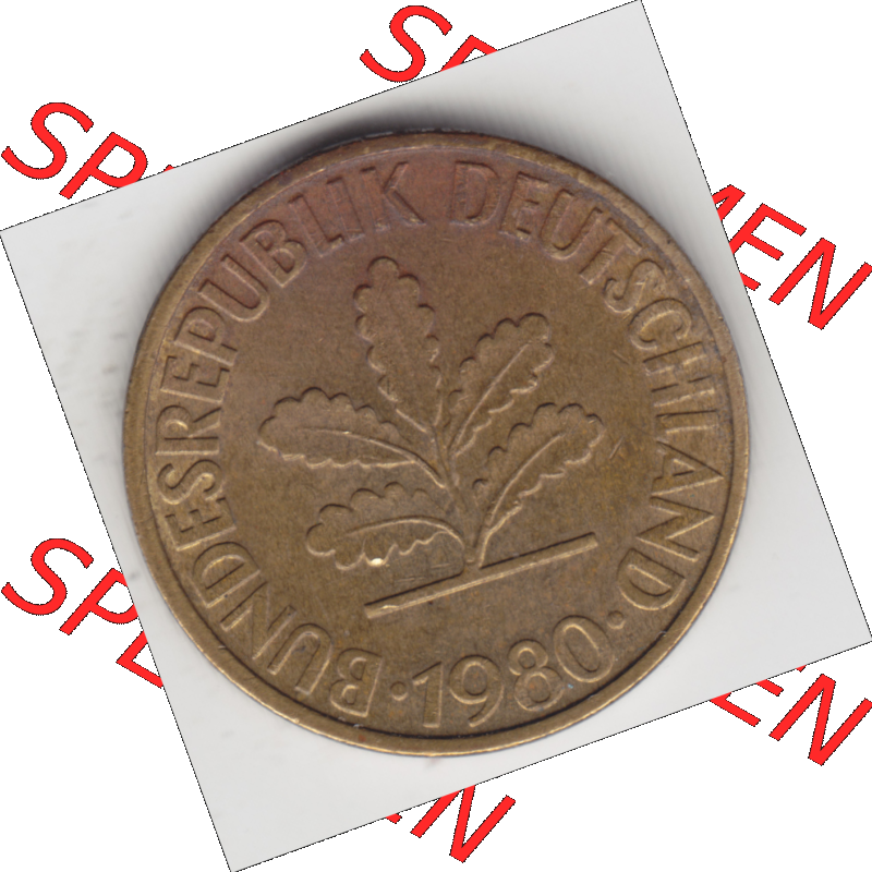 BRD Münze Deutschland Original Bild in PNG 1950-2001, Zehn 10 Pfennig 1980 F-01 Original Vorderseite Farbe (1) Sammlung