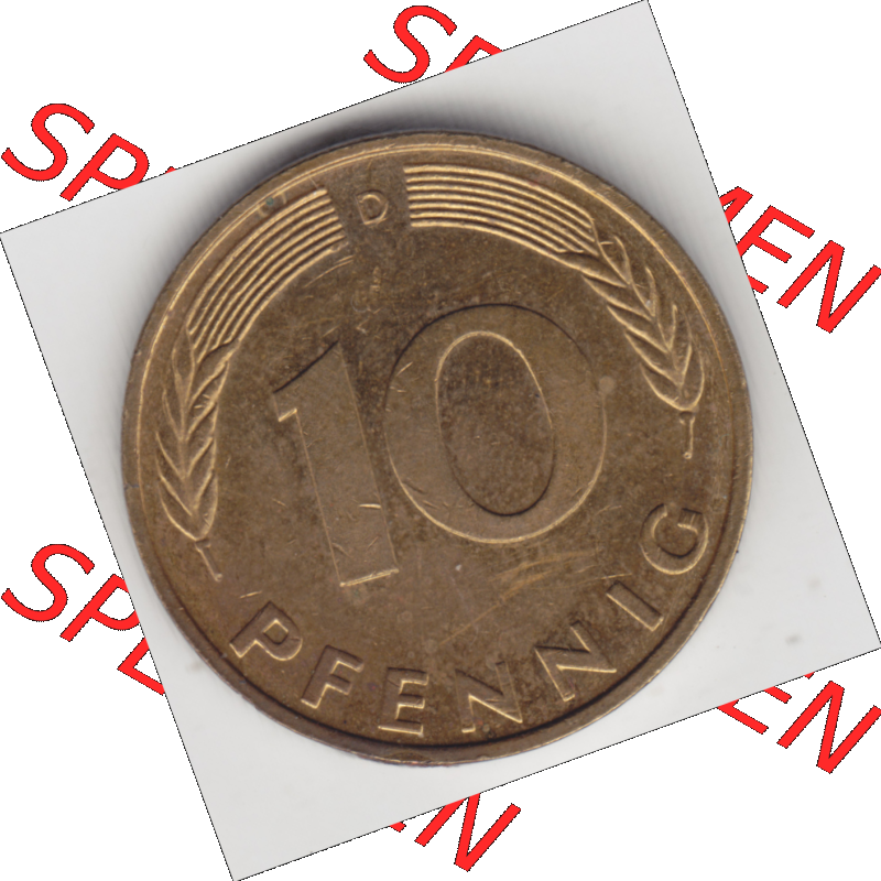 BRD Münze Deutschland Original Bild in PNG 1950-2001, Zehn 10 Pfennig 1994 D-03 Original Rückseite Farbe (1) Sammlung