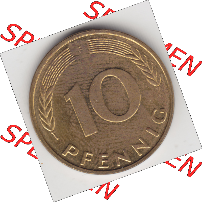 BRD Münze Deutschland Original Bild in PNG 1950-2001, Zehn 10 Pfennig 1994 F-01 Original Rückseite Farbe (1) Sammlung