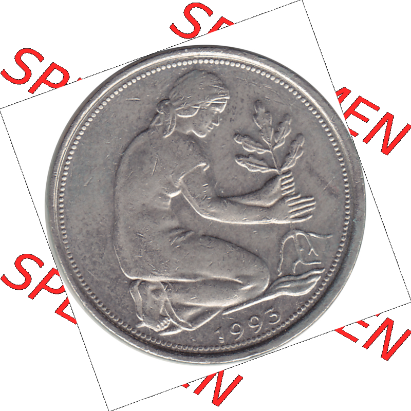 BRD Münze Deutschland Original Bild in PNG 1950-2001, Fünfzig 50 Pfennig 1993 D VS ausgeschnitten Farbe (1) - Das farbiges Digital Bild / Foto der 50 Pfennig Münze der... Sammlung