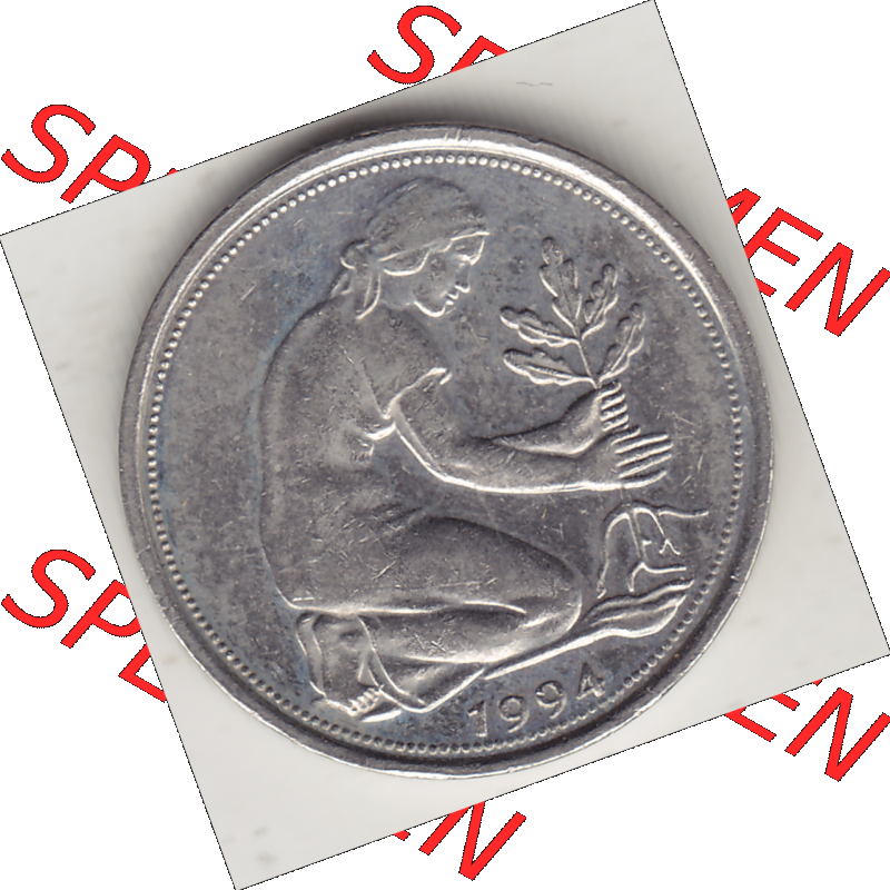 BRD Münze Deutschland Original Bild in PNG 1990-2001, Fünfzig 50 Pfennig 1994 A Original Vorderseite Farbe (1) - Das farbiges Digital Bild / Foto der 50 Pfennig Münze... Sammlung