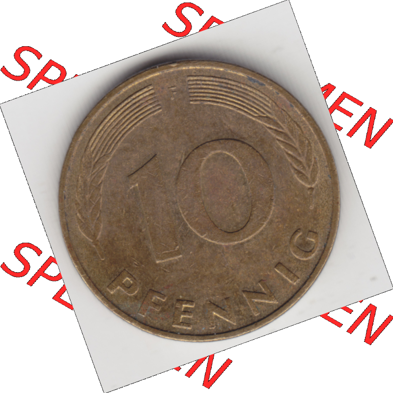 BRD Münze Deutschland Original Bild in PNG 1950-2001, Zehn 10 Pfennig 1990 F-01 Original Rückseite Farbe (1) Sammlung
