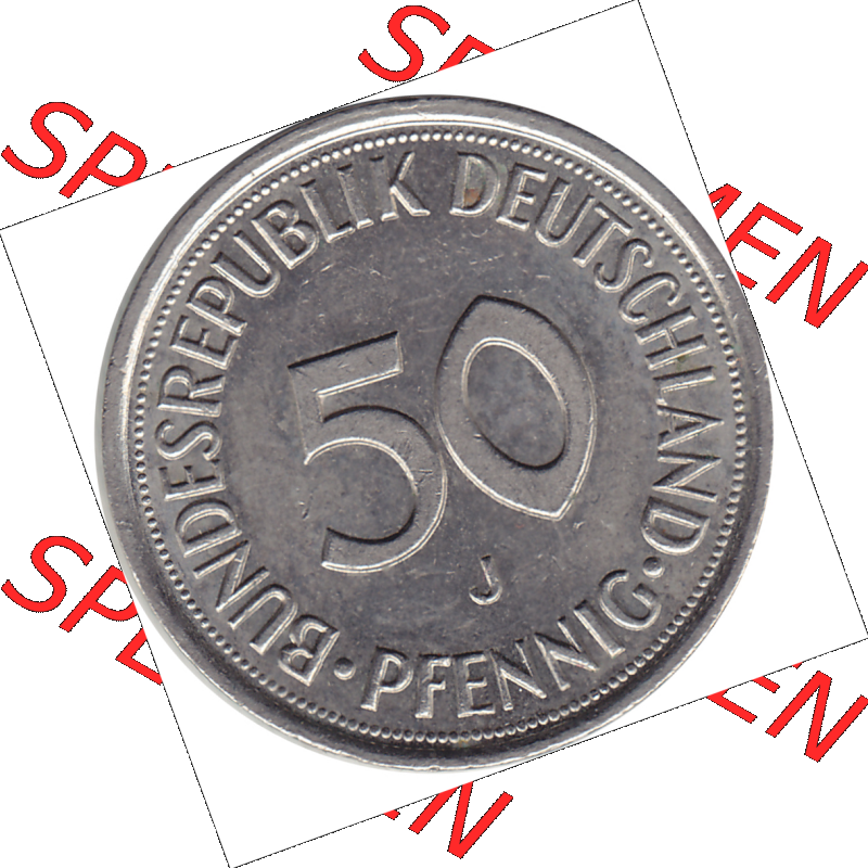 BRD Münze Deutschland Original Bild in PNG 1950-2001, Fünfzig 50 Pfennig 1992 J RS ausgeschnitten Farbe (1) - Das farbiges Digital Bild / Foto der 50 Pfennig Münze der... Sammlung