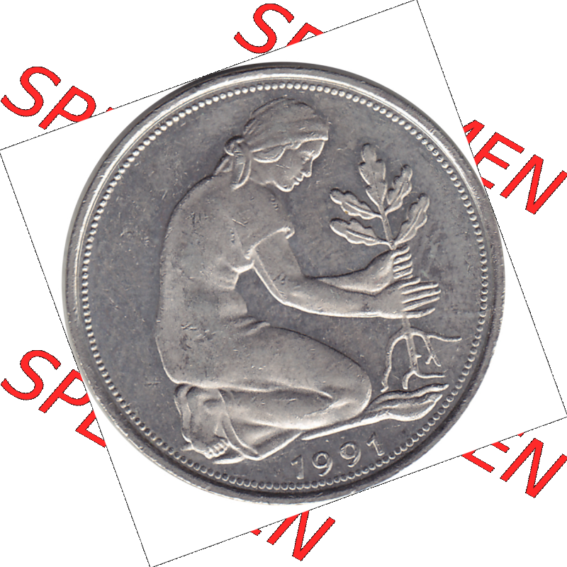 BRD Münze Deutschland Original Bild in PNG 1950-2001, Fünfzig 50 Pfennig 1991 J VS ausgeschnitten Farbe (1) - Das farbiges Digital Bild / Foto der 50 Pfennig Münze der... Sammlung