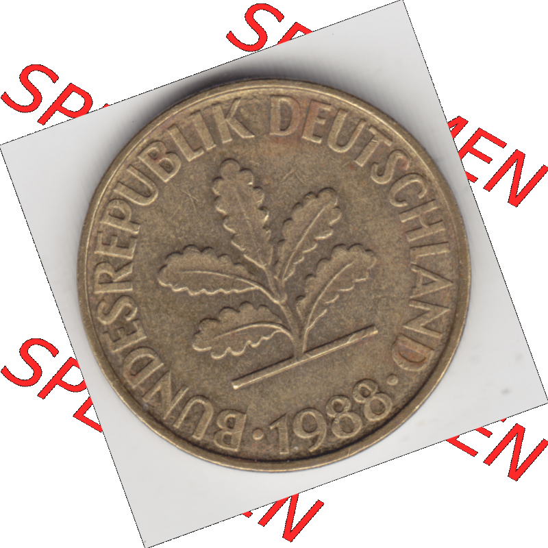 BRD Münze Deutschland Original Bild in PNG 1950-2001, Zehn 10 Pfennig 1988 F-01 Original Vorderseite Farbe (1) Sammlung
