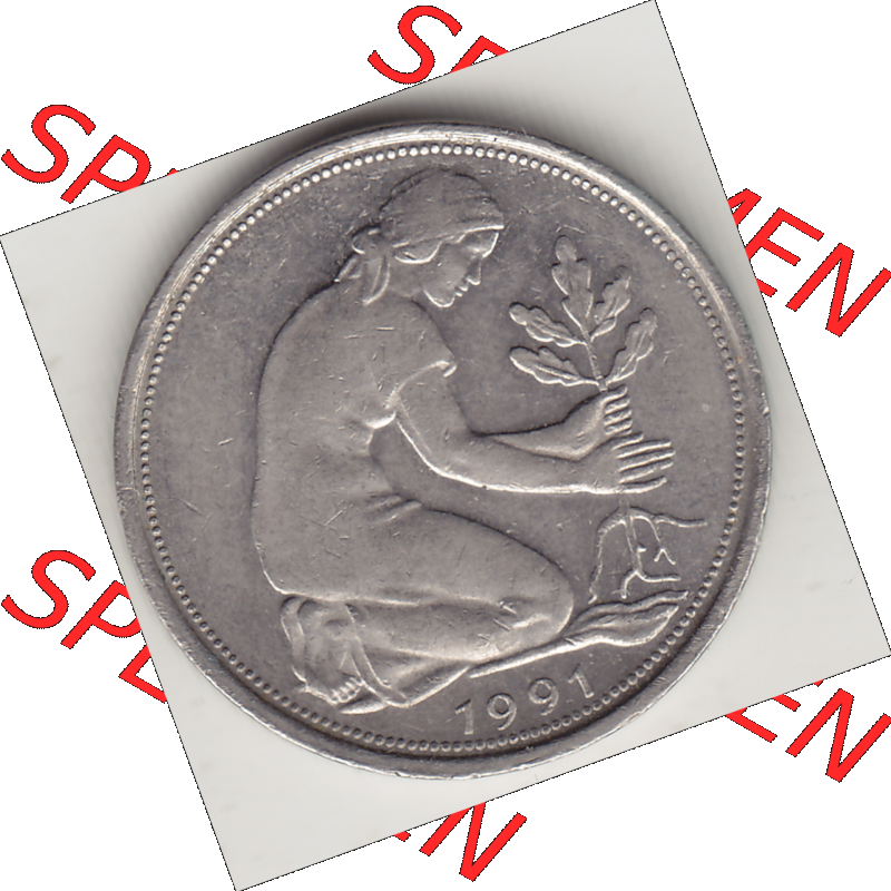 BRD Münze Deutschland Original Bild in PNG 1990-2001, Fünfzig 50 Pfennig 1991 A Original Vorderseite Farbe (1) - Das farbiges Digital Bild / Foto der 50 Pfennig Münze... Sammlung
