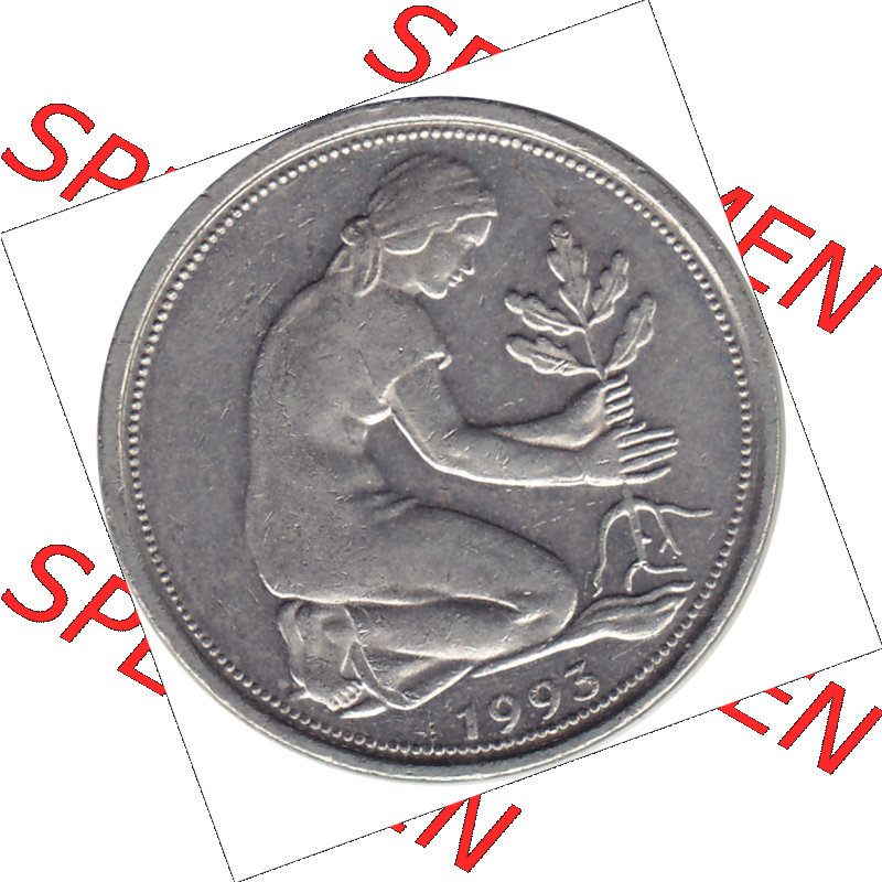 BRD Münze Deutschland Original Bild in PNG 1990-2001, Fünfzig 50 Pfennig 1993 A VS ausgeschnitten Farbe (1) - Das farbiges Digital Bild / Foto der 50 Pfennig Münze der... Sammlung