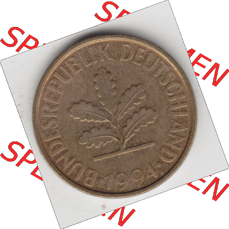 BRD Münze Deutschland Original Bild in PNG 1990-2001, Zehn 10 Pfennig 1994 A-01 Original Vorderseite Farbe (1) Sammlung