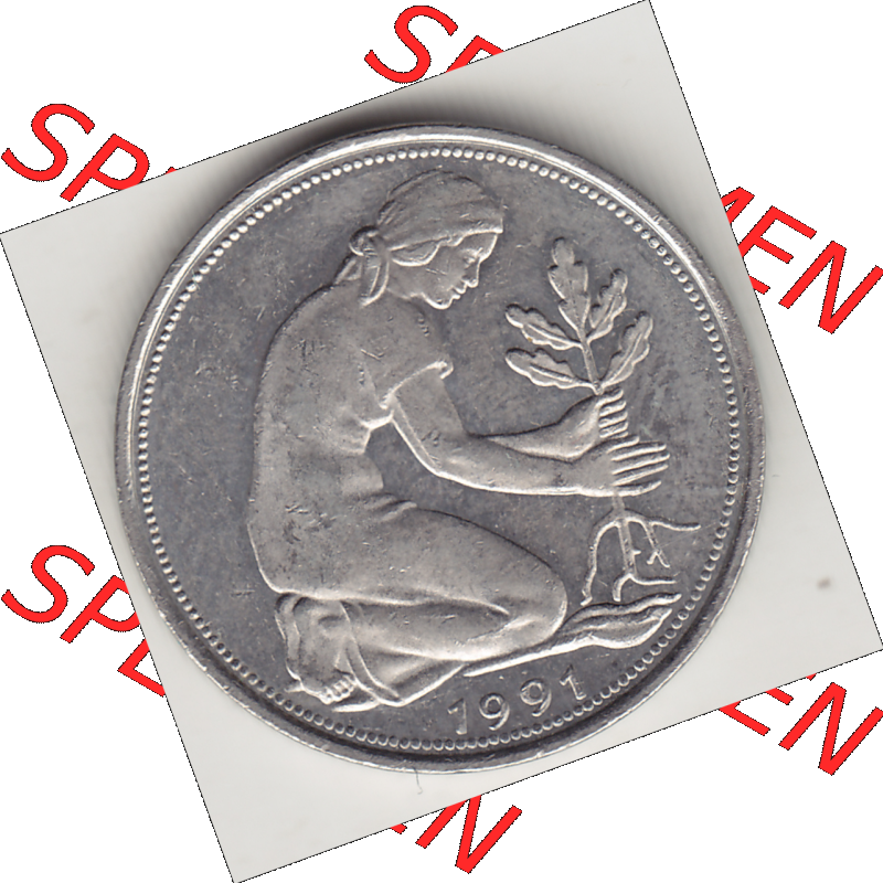 BRD Münze Deutschland Original Bild in PNG 1950-2001, Fünfzig 50 Pfennig 1991 J Original Vorderseite Farbe (1) - Das farbiges Digital Bild / Foto der 50 Pfennig Münze... Sammlung