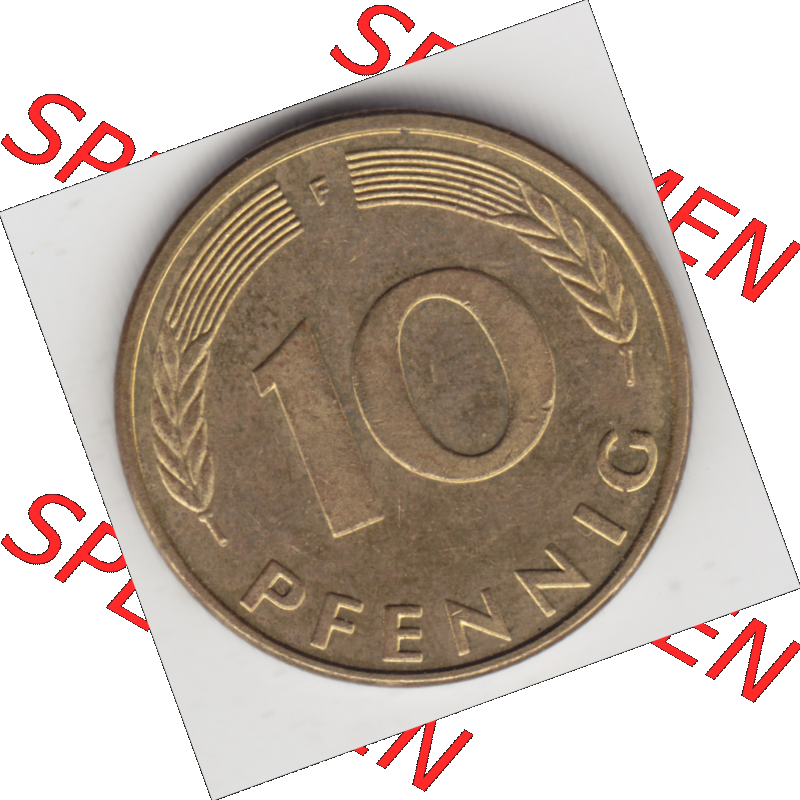 BRD Münze Deutschland Original Bild in PNG 1950-2001, Zehn 10 Pfennig 1995 F-02 Original Rückseite Farbe (1) Sammlung