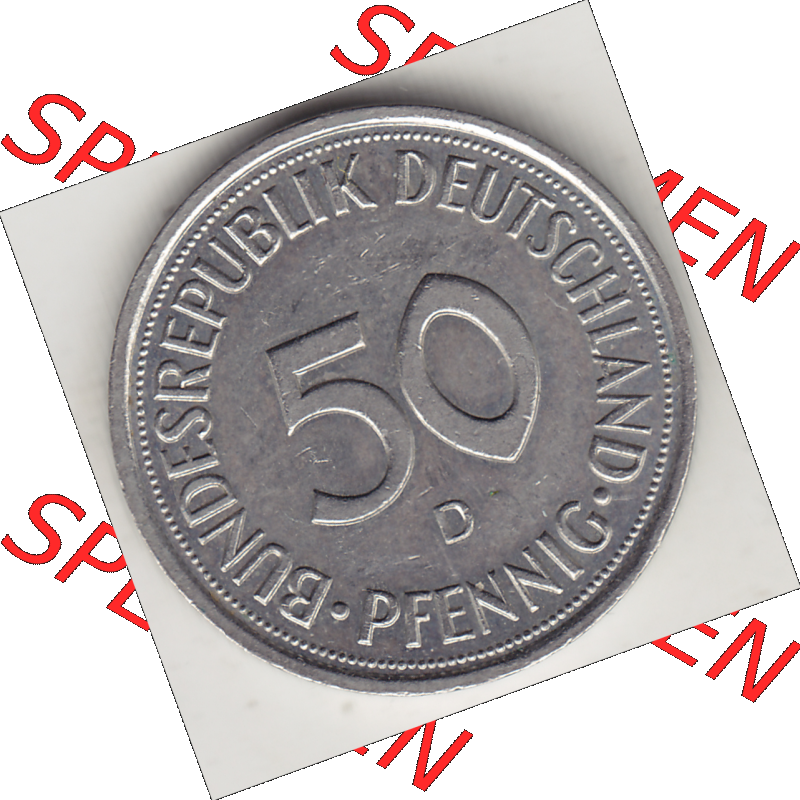 BRD Münze Deutschland Original Bild in PNG 1950-2001, Fünfzig 50 Pfennig 1995 D Original Rückseite Farbe (1) - Das farbiges Digital Bild / Foto der 50 Pfennig Münze... Sammlung
