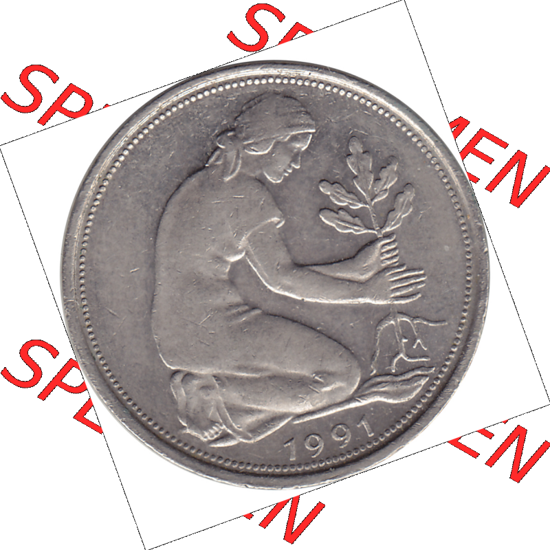 BRD Münze Deutschland Original Bild in PNG 1990-2001, Fünfzig 50 Pfennig 1991 A VS ausgeschnitten Farbe (1) - Das farbiges Digital Bild / Foto der 50 Pfennig Münze der... Sammlung