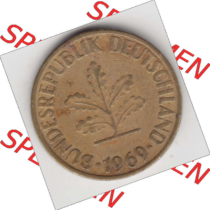 BRD Münze Deutschland Original Bild in PNG 1950-2001, Zehn 10 Pfennig 1969 F-08 Original Vorderseite Farbe (1) Sammlung