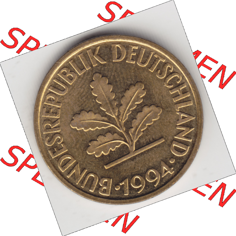 BRD Münze Deutschland Original Bild in PNG 1950-2001, Zehn 10 Pfennig 1994 F-01 Original Vorderseite Farbe (1) Sammlung