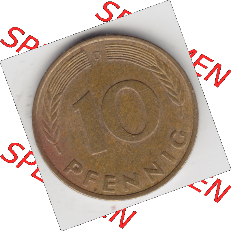 BRD Münze Deutschland Original Bild in PNG 1950-2001, Zehn 10 Pfennig 1977 D-01 Original Rückseite Farbe (1) Sammlung