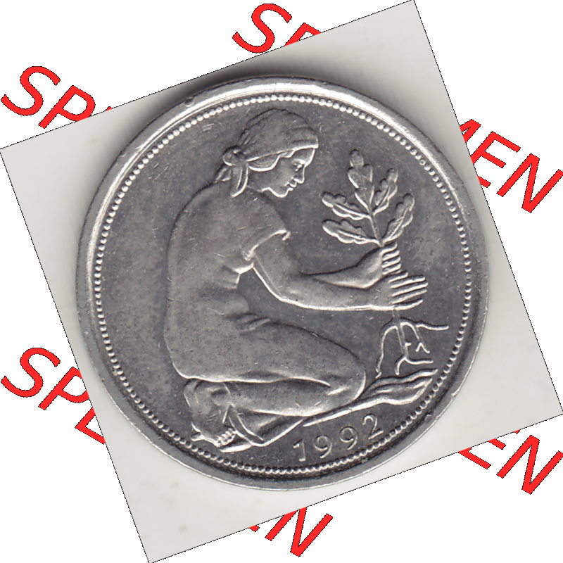 BRD Münze Deutschland Original Bild in PNG 1950-2001, Fünfzig 50 Pfennig 1992 D Original Vorderseite Farbe (1) - Das farbiges Digital Bild / Foto der 50 Pfennig Münze... Sammlung