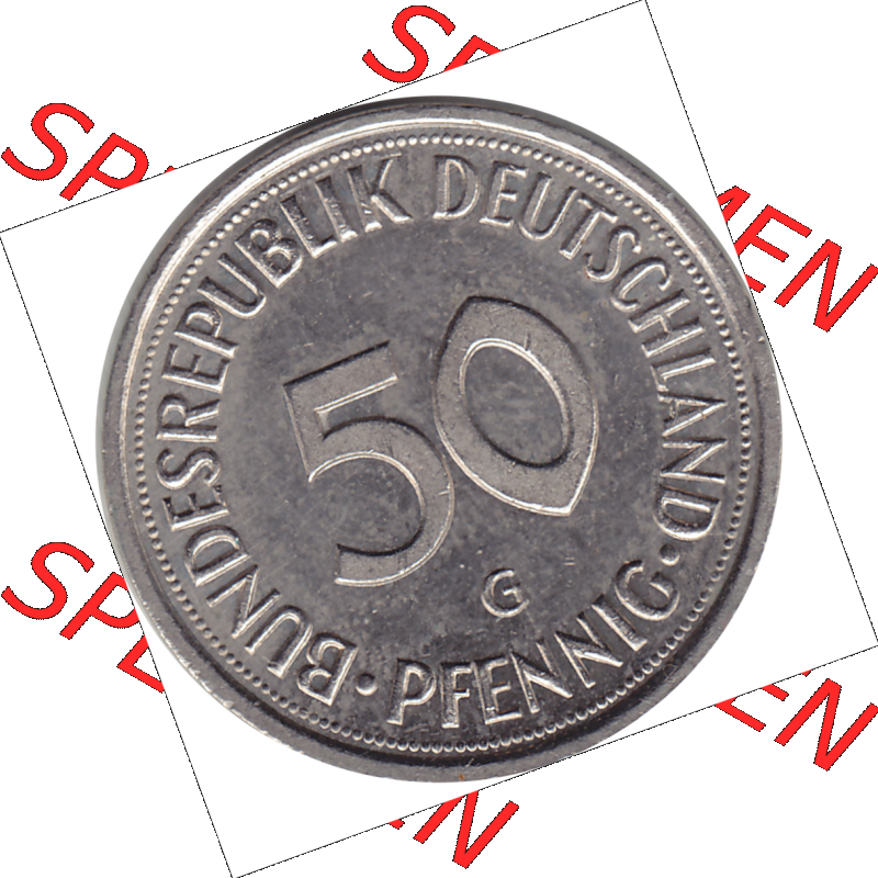 BRD Münze Deutschland Original Bild in PNG 1950-2001, Fünfzig 50 Pfennig 1992 G RS ausgeschnitten Farbe (1) - Das farbiges Digital Bild / Foto der 50 Pfennig Münze der... Sammlung