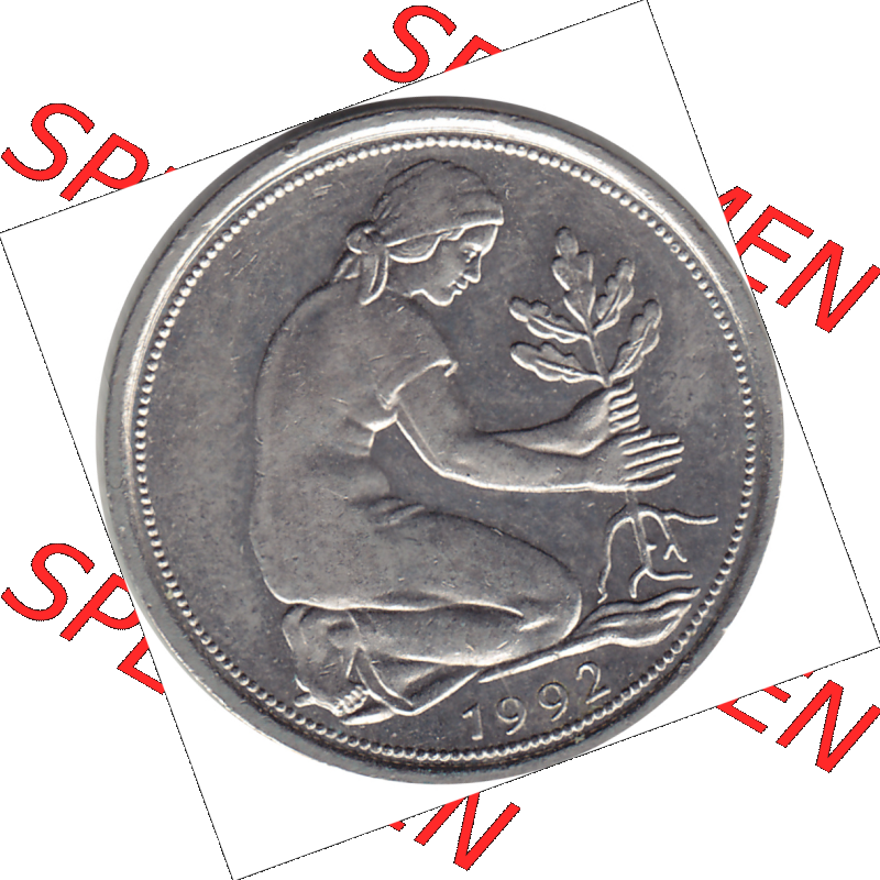 BRD Münze Deutschland Original Bild in PNG 1950-2001, Fünfzig 50 Pfennig 1992 D VS ausgeschnitten Farbe (1) - Das farbiges Digital Bild / Foto der 50 Pfennig Münze der... Sammlung