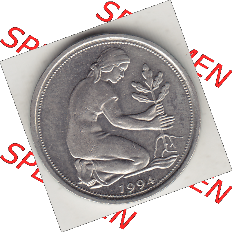 BRD Münze Deutschland Original Bild in PNG 1950-2001, Fünfzig 50 Pfennig 1994 G Original Vorderseite Farbe (1) - Das farbiges Digital Bild / Foto der 50 Pfennig Münze... Sammlung