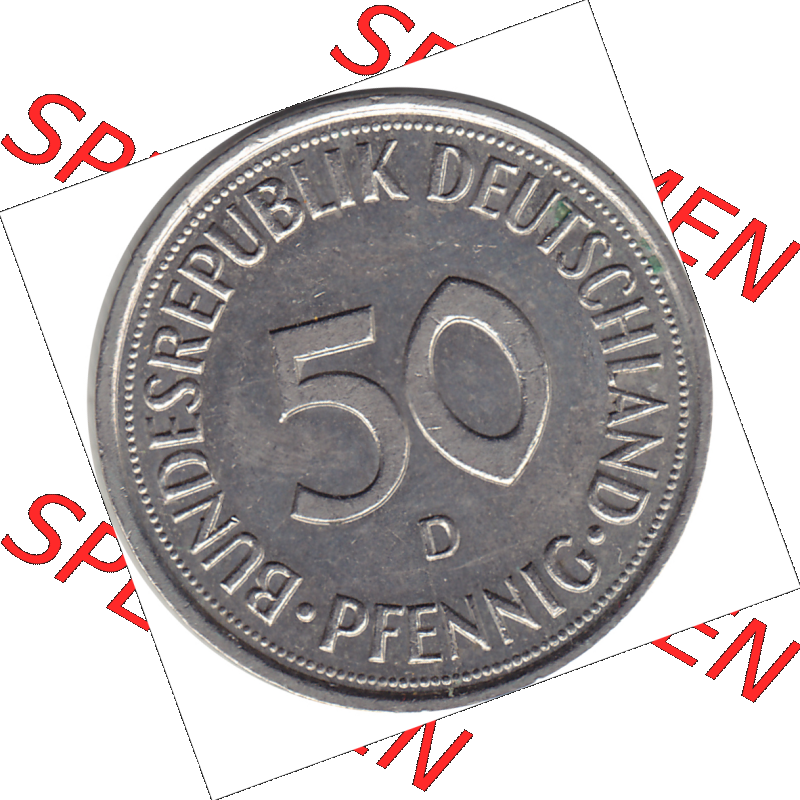 BRD Münze Deutschland Original Bild in PNG 1950-2001, Fünfzig 50 Pfennig 1992 D RS ausgeschnitten Farbe (1) - Das farbiges Digital Bild / Foto der 50 Pfennig Münze der... Sammlung
